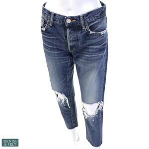Moussy Vintage Japan Distressed Ripped Boyfriend Jeans Blue Denim Size 27